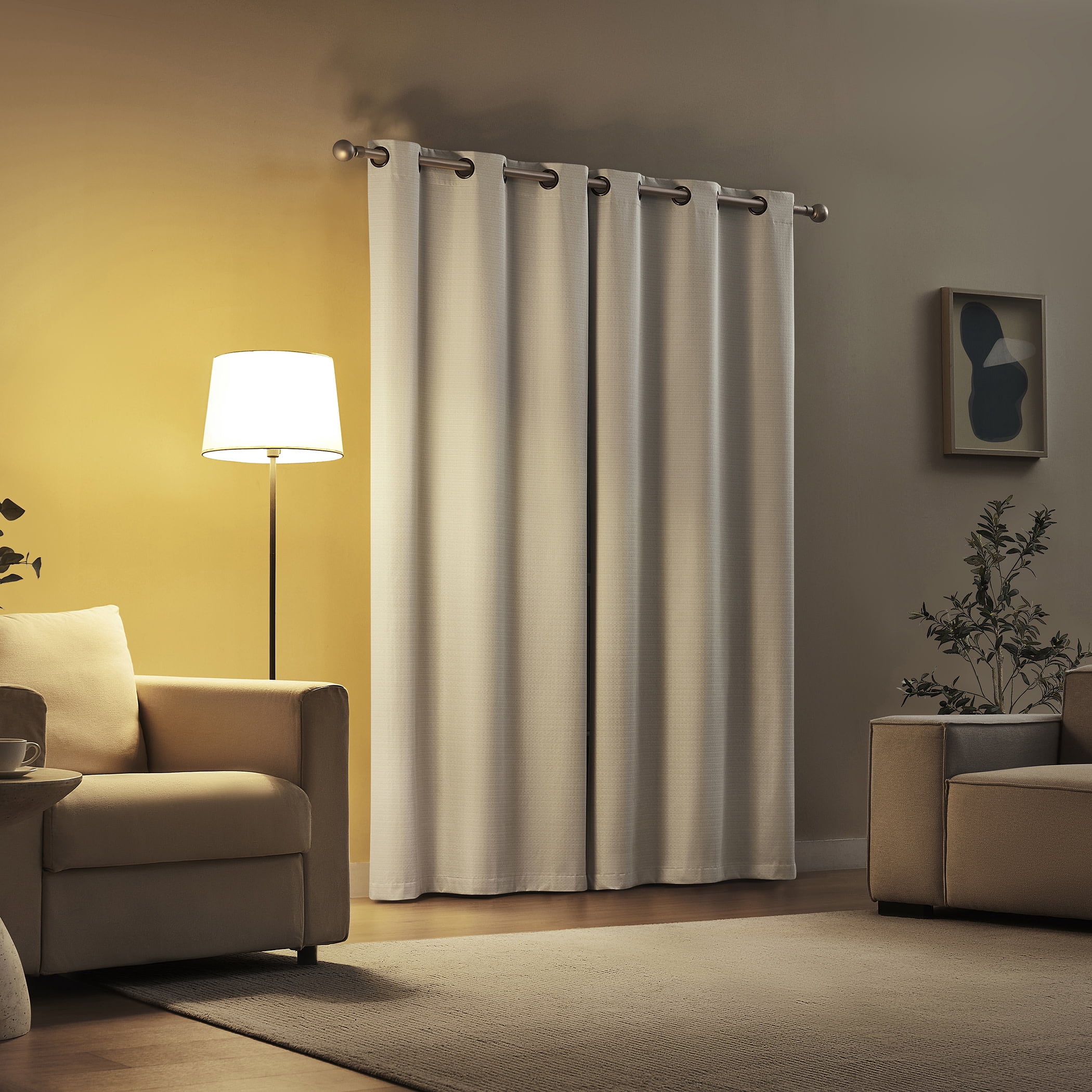 Sun Zero Bryant 2-Piece Textured Thermal Insulated 100% Blackout  Grommet Top Curtain Panel, White, 37”W x 95"L