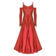 thumbnail image 3 of RUNQHUI Robe de Danse de Salon pour Femmes avec Strass, Pratique Professionnelle Moderne de Valse Tango, Rouge S, 3 of 7