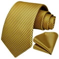 thumbnail image 5 of HISDERN Men Plaid Ties Formal Necktie Pocket Square Set Woven Gold Checkered Neckties & Handkerchief, 5 of 7