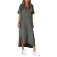 thumbnail image 4 of LWavelet Women's Plus Size Lounge Maxi Dress Long Sleeve Crew Neck Soft Comfy Casual Nightgown Dark Green 2XL, 4 of 4