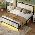 thumbnail image 7 of Rustic Bed Frame Queen Size with Barn Door Headboard, LED Bed Frame with Charging Station, Industrial Platform Metal Bed Frames, No Box Spring Needed, Easy Assembly, White, 7 of 7