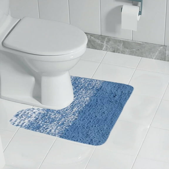 KOYPTL Toilet Rugs U-Shaped 16*20 Inch Shaggy Ultra Soft Absorbent Bathroom Rugs with Non-Slip TPR Backing Durable,Machine Washable Bath Room Mat for Toilet Indoor Home Decor Blue