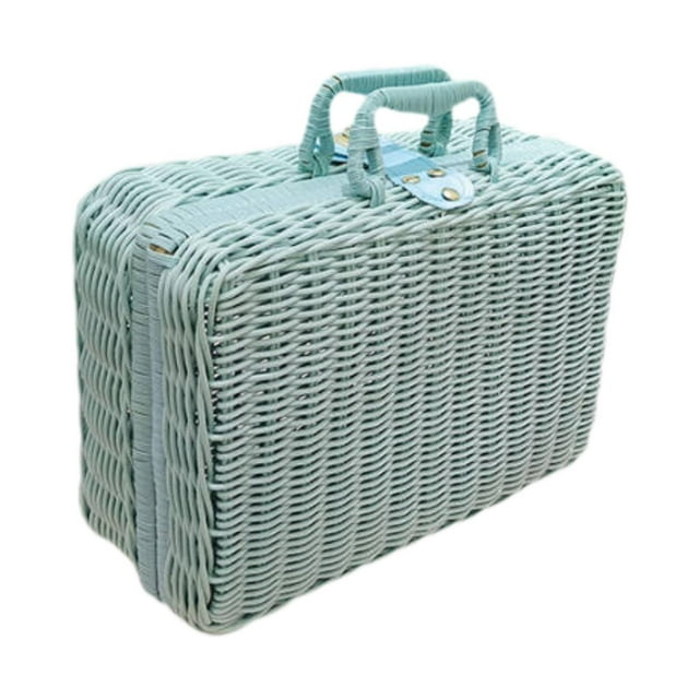 Malura de ratán de imitación, diseño retro tejido canasta de picnic de almacenamiento liviano portátil para regalo de campamento de fiesta de picnic M