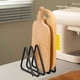 thumbnail image 5 of Estante para tablas de cortar, organizador vertical de metal negro para encimera de cocina, soporte de hierro para tapa de olla, ahorrador de espacio, 5 of 7