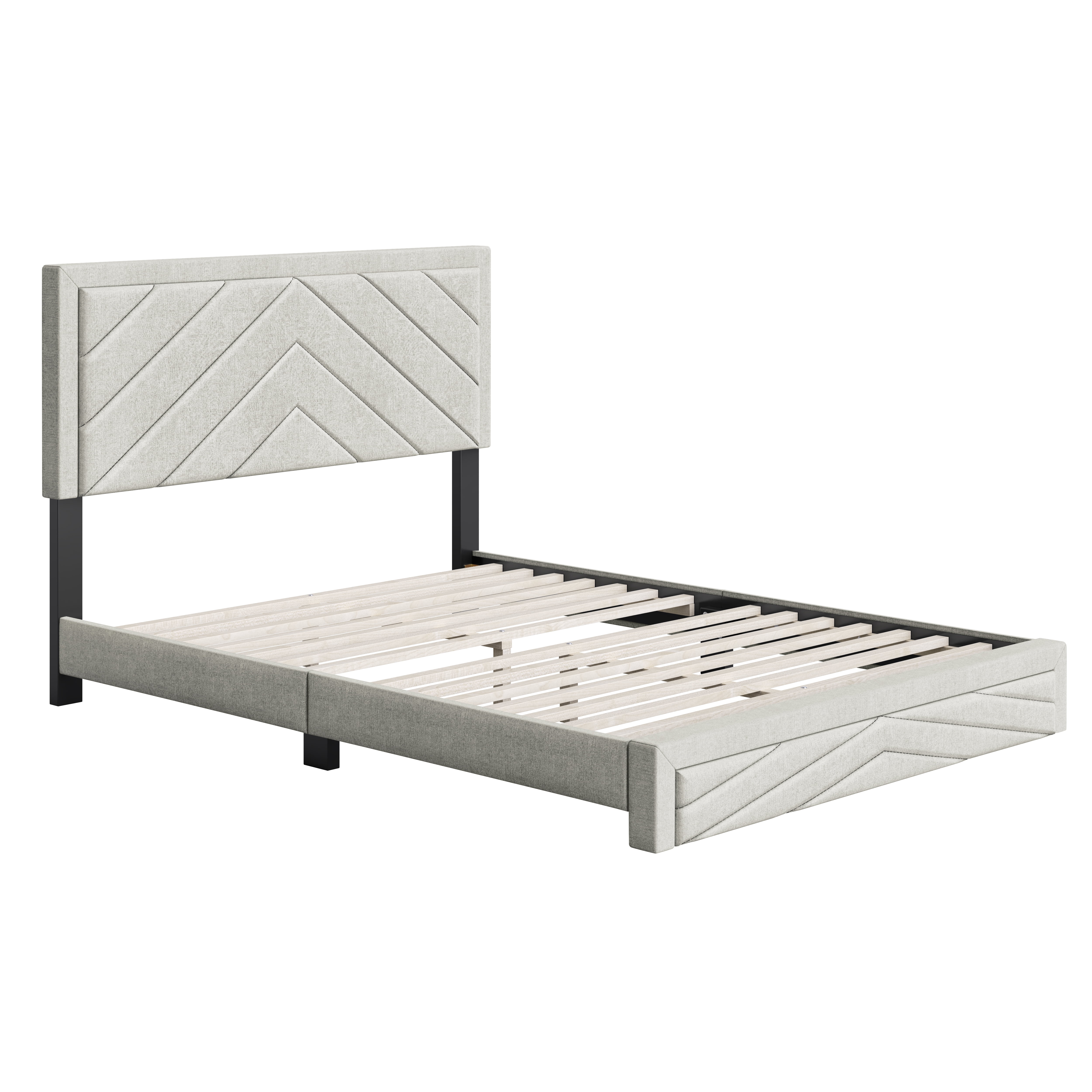 Boyd Sleep Barcelona Off White Linen Full Size Fully Upholstered Platform Bed Frame with Adjustable Headboard