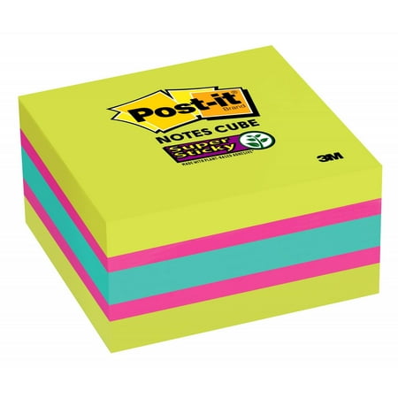 - Post-it Super Sticky Notes Cube, 3in x 3in, Green, Blue and Pink