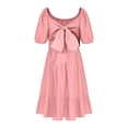 thumbnail image 3 of LLYwey Girls Robes d'Été à Volants, Robe Décontractée Fluide pour Filles, Robe de Plage Unie à Manches Bouffantes Plissée Longueur Genou, Rose, 7T, 3 of 7