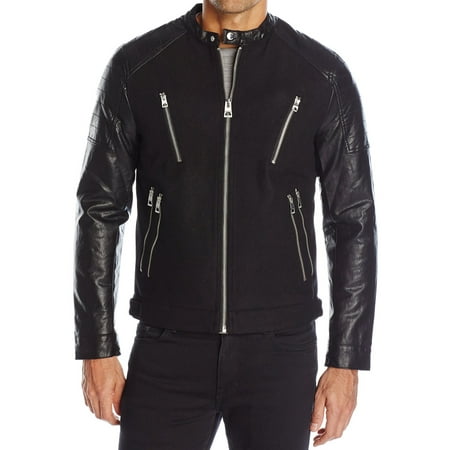 - Guess NEW Jet Black Mens Size Small S Zip-Detail Wool Bomber Jacket