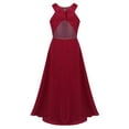 thumbnail image 2 of Jizyo Kids Girls Sleeveless Cutout Back Bridesmaid Dress Wedding Evening Party Prom Maxi Gown Halter Lace Chiffon Burgundy 10, 2 of 6