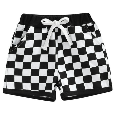 Infant Baby Boys Shorts with Checkerboard Print Elastic Waist Drawstring Casual Pocket Short Pants