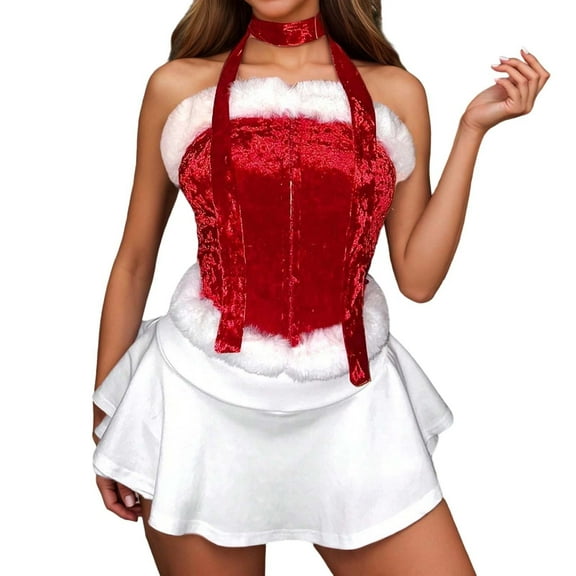 Christmas clothes Christmas decorations Elegant Velvet Bustier Top Style Apparel For Festive Party Outfit santa suit