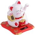 thumbnail image 4 of Fortune Lucky Wealth Welcoming Cat Solar Powered Cute Cat With Waving Arm Home Display Car Decor Maneki Neko (white), 4 of 5