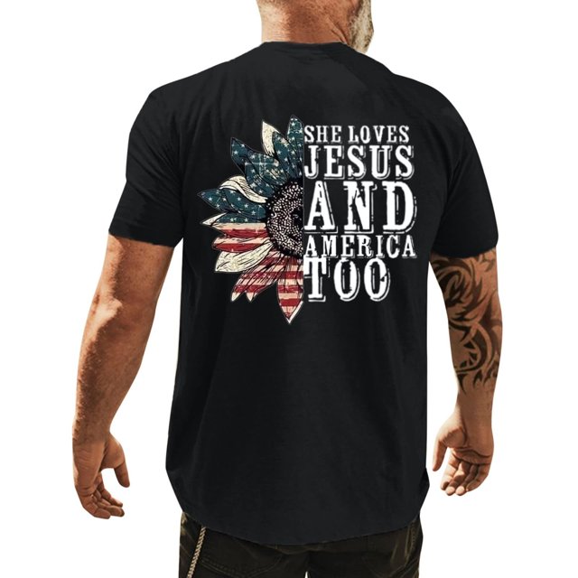 Camiseta de manga corta informal con estampado de sol independiente de verano para hombre Pompotops oipoqjl32872