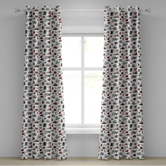 Ambesonne East Grommet Curtain, Japanese Architecture Artwork, 50" x 108", Dark Coral Black White