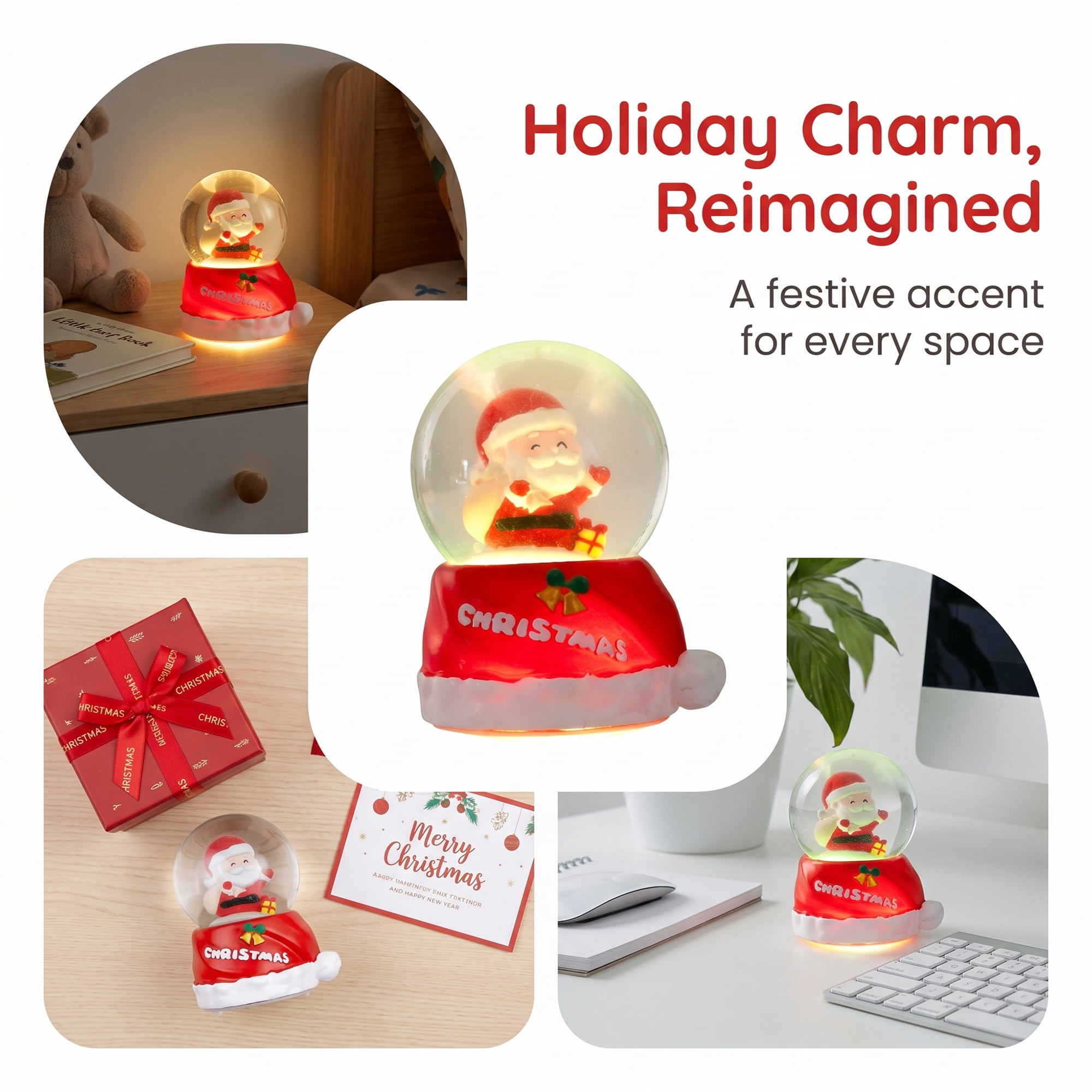 Unique Bargains Crystal Ball Shatterproof LED Glitter Snow Globe Red B 2.6" x 2.6" x 3.7"