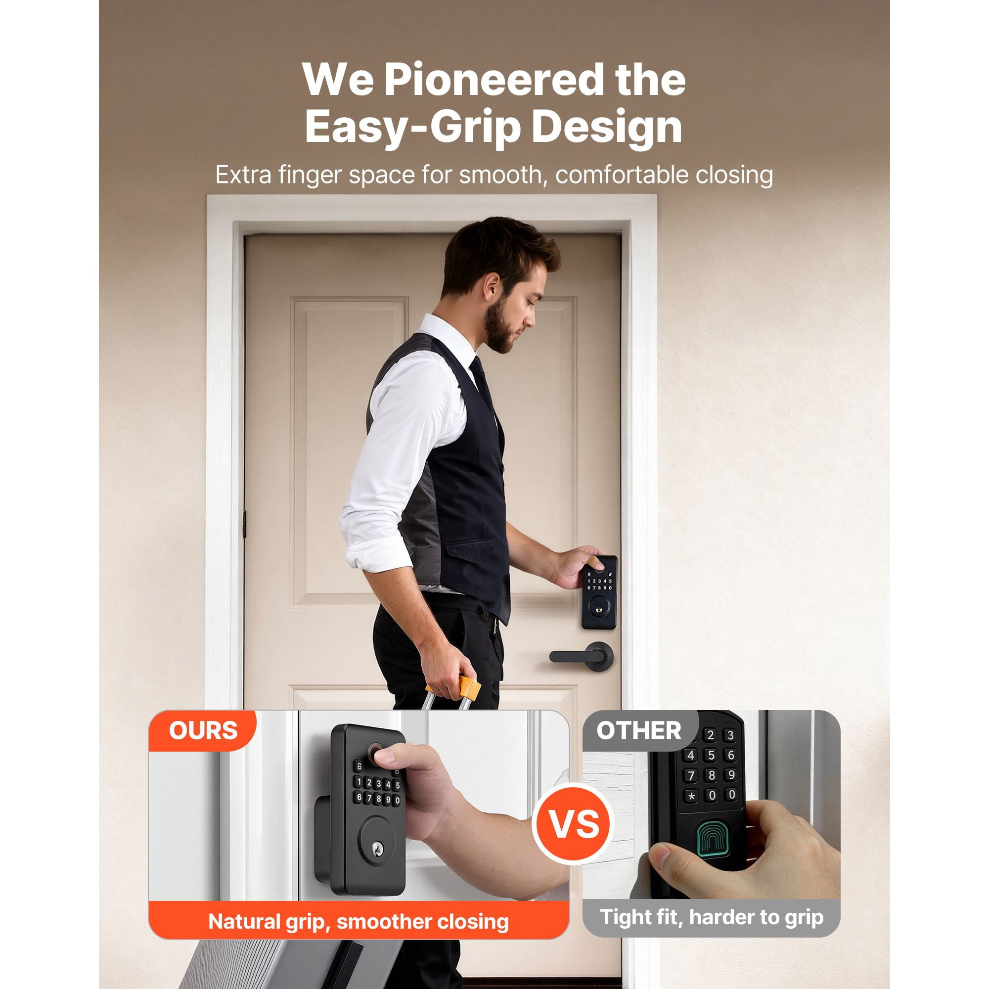 Fingerprint Door Lock Set with Handles 50 Fingerprints 100 User Codes Auto Lock Anti-Peeping for Home Matte Black
