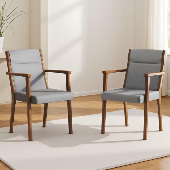 GVN Upholstered Accent Chairs Set of 2 with High Back, Soft Cushion and Wooden Frame for Living Room, Dining Chairs, Gray