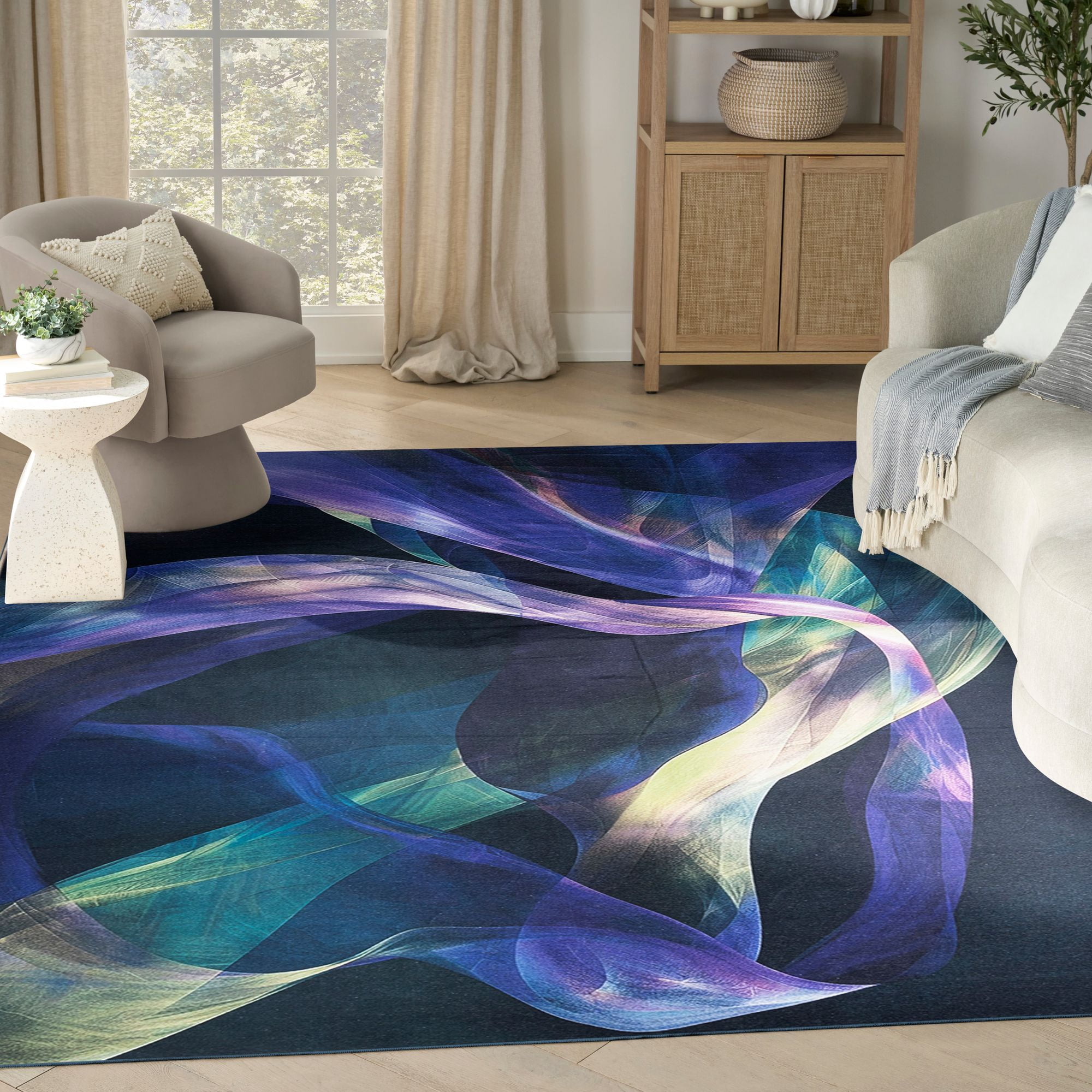 Nourison Washables Abstract Non-Slip Indoor Area Rug Blue Multicolor 8' x 10'