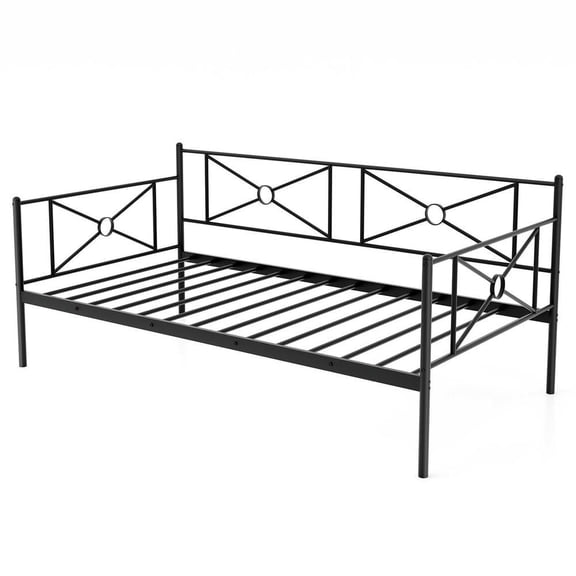 Resenkos Twin Size Metal Daybed Frame with Heavy-Duty Support Slats and Safety Guardrails, Durable Steel Construction for Bedroom or Guest Room, Black