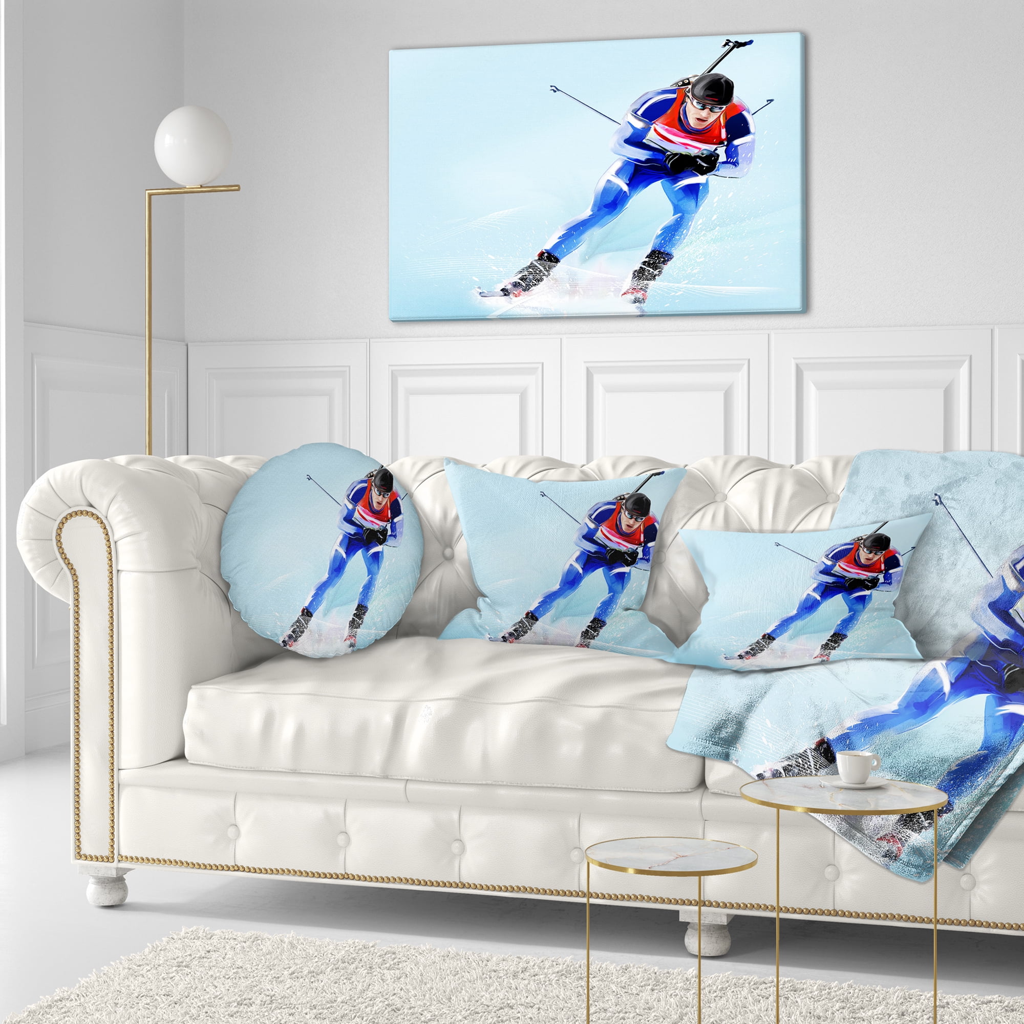 Designart Professional Male Skier - Abstract Portrait Throw Pillow - 12x20
