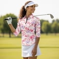 thumbnail image 4 of Uorisanigo Butterfly Flower Womens Golf Shirt Versatile Comfortable Quick Dry Athletic Polo Shirts Fashionable 3/4 Roll Sleeve Tennis Tops with Zip Up Collar Casual Daily Wear Size S, 4 of 7