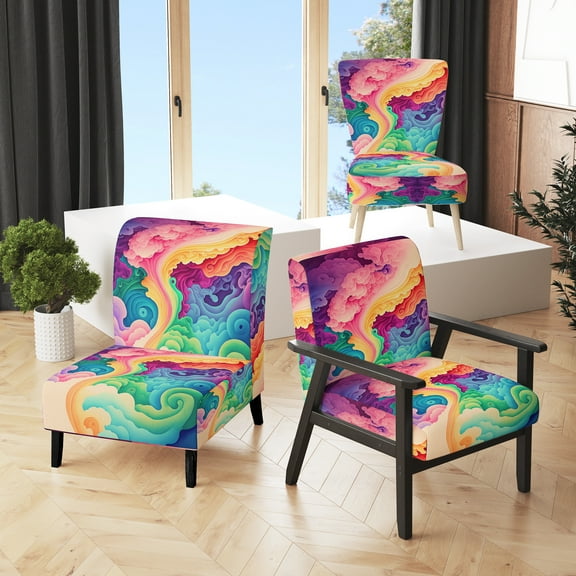 Designart "Multicolor Swirly Clouds II" Upholstered Modern & Contemporary Accent Chair and Modern & Contemporary Arm Chair - Multiple Color & Pattern