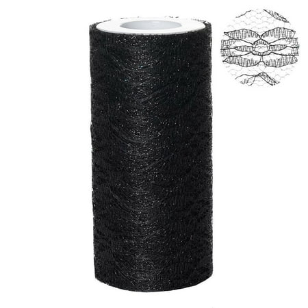 Shimmer Roll - Floral Shimmer Lace Glitter Tulle Fabric Roll For Wedding Party Decorations - Black- 6