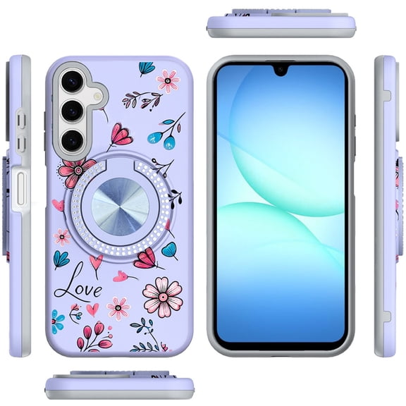 XPM for Samsung Galaxy A17 5G Phone Case, Pattern Design Hybrid with Invisible Ring Stand & Magnetic Back, Shockproof Protective Grip Cover for Galaxy A17 (Love Flower)