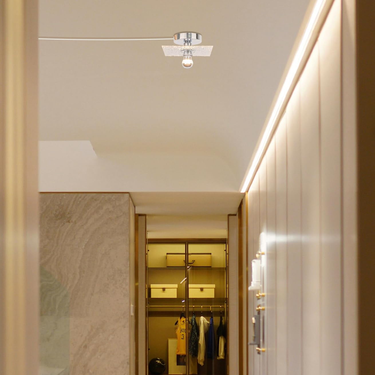 Kiven Flush Mount Ceiling Light Fixture, 1-Light Anti Glare Close to Ceiling Light with 15FT Plug-in Cord, Modern Chandelier for Bedroom Kitchen Island Hallway