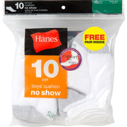 Hanes - Boys' No Show Sock, 10 Pack Plus 1 Bonus - Walmart.com ...