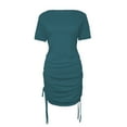 thumbnail image 3 of XVJRHAK Women's Ruched Short Sleeve Bodycon Mini Dress Drawstring Ribbed Knit Round Neck Dresses (H,M), 3 of 3