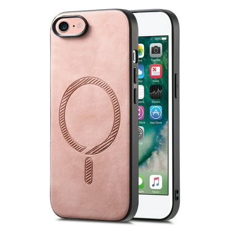 Case for iPhone 7 / iPhone 8 / iPhone SE 2022 & 2020 Magnetic Compatible with MagSafe, Slim Luxury Skin-Feel PU Leather Non-Slip Grip Shockproof Bumper Cover Magnetic Support Car Mount Case, Pink
