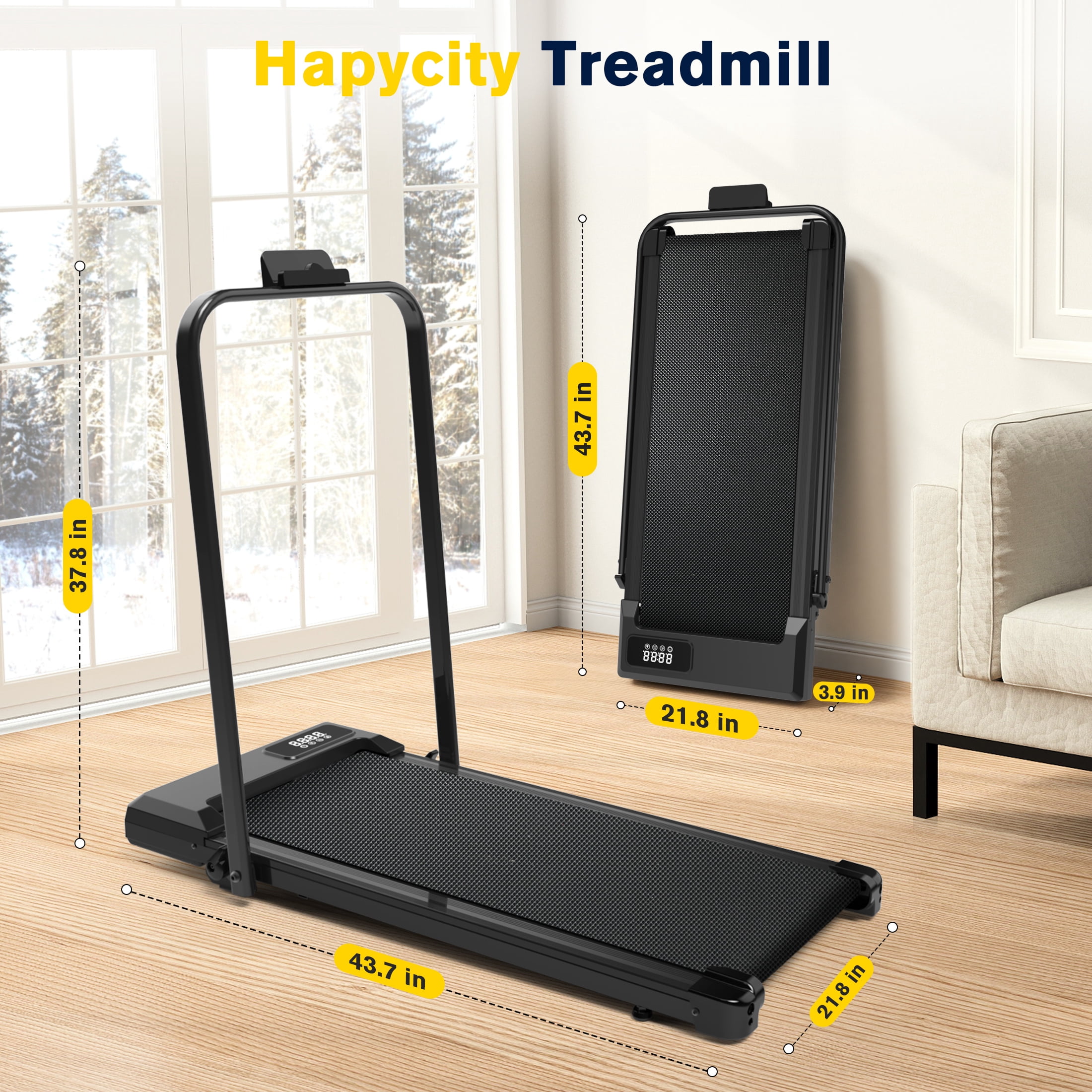 Hapycity Folding Treadmill 5% Incline Under Desk 2 in 1 Walking Running Machine 2.25HP 265LBS, Black
