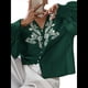 thumbnail image 1 of Camisas de Bordadas para Mujer, Blusa con Cuello en V y Mangas Abotonadas Verde M, 1 of 10