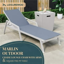 32.44 x 21.65 x 21.65 in. Marlin Modern White Aluminum Outdoor Patio Chaise Lounge Chair with Arms & Square Fire Pit Side Table Perfect, Dark Grey