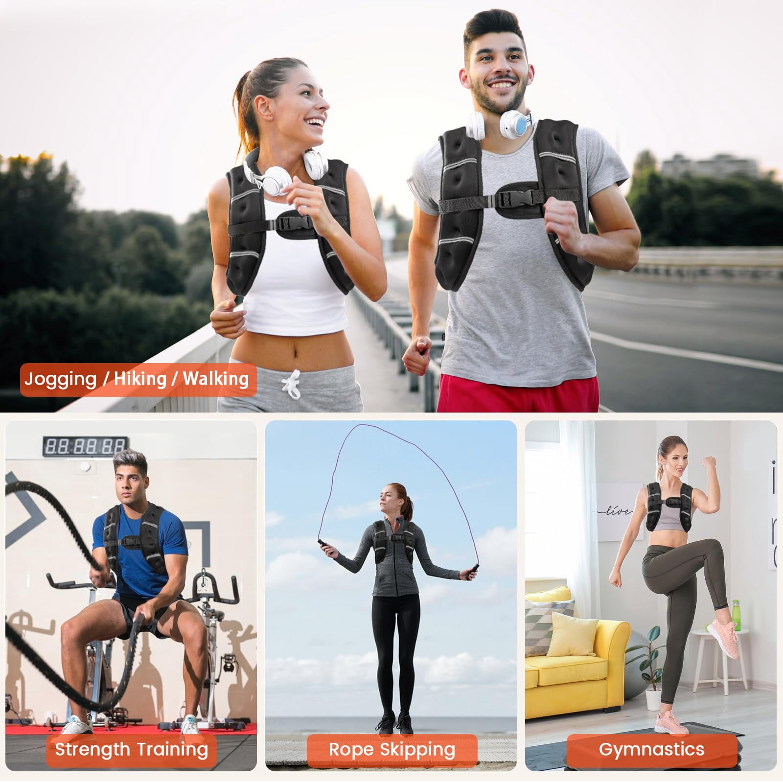 Black 8 Lb Weighted Vest for Strength Running Workout Jogging Walking