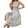thumbnail image 4 of Robe d'Été Mi-Longue à Fleurs pour Femme, Manches à Volants, Robe Smockée, Fluide, Invitée de Mariage, Vert, Fleur, TTG, 4 of 9