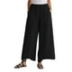 thumbnail image 1 of Pantalones de lino de color liso y pierna ancha con bolsillos para mujer - Cintura elástica, diseño acampanado y corto - Pantalones palazzo de talla grande para primavera/verano, 1 of 7