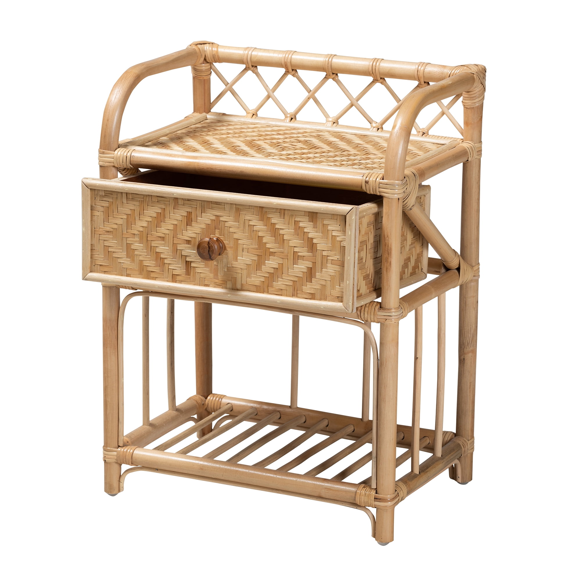 bali & pari Kobie Rattan BOHO Nightstand, 1-Drawer, Natural Brown