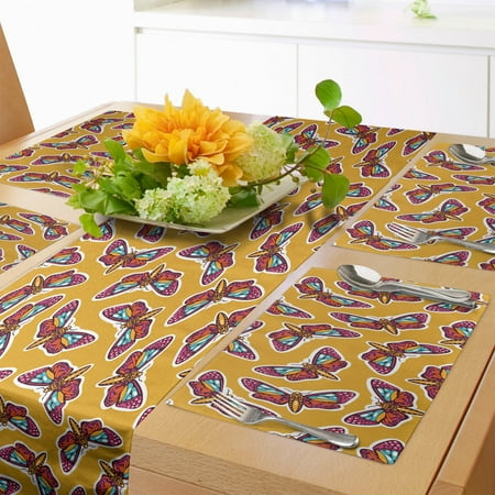 

Death Moth Table Runner & Placemats Colorful Butterflies Hope Beauty Ornament Abstract Trippy Tones Art Set for Dining Table Placemat 4 pcs + Runner 16 x90 Pale Orange Multicolor by Ambesonne