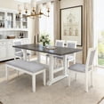 thumbnail image 2 of Euroco 6 Piece Farmhouse Dining Table Set for 6, 76.9" Extendable Trestle Kitchen Table Set with 4 Upholstered Chairs,1 Bench & Removable Leaf,Wood Kitchen Table and Chairs Set for Dining Room,Gray, 2 of 10