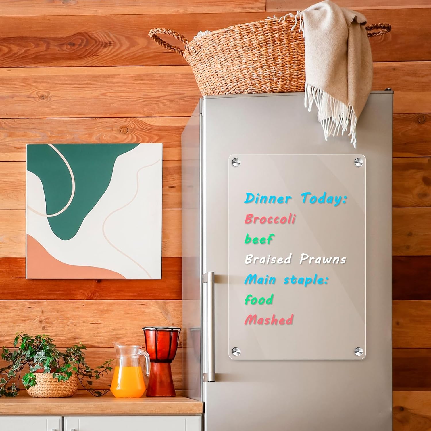 Acrylic Magnetic Whiteboard for Fridge Tutuviw 12"X 8" Clear Refrigerator Dry Erase Board with 6 Markers and 1 Eraser, Smooth Writing and Easy Cleaning Memo Grocery List Reusable Week Planner