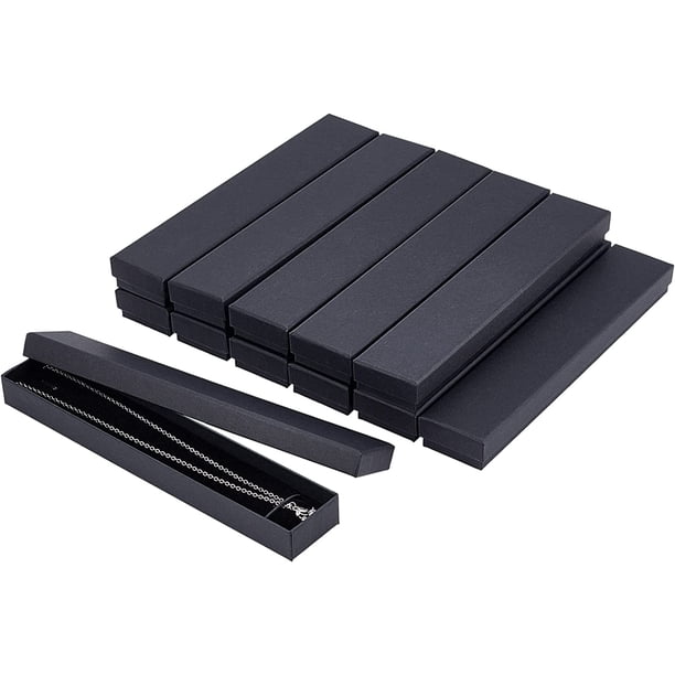12 cajas de regalo negras de cartón, 8,3 x 1,6 x 0,8 cm, rectangulares, para joyería, con esponja en el interior. Caja de regalo navideña de papel kraft.