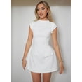 thumbnail image 4 of Minivestido liso con cuello de barco para mujer, vestido elegante de fiesta con manga abombada, manga corta, ajustado, 2023, 4 of 5