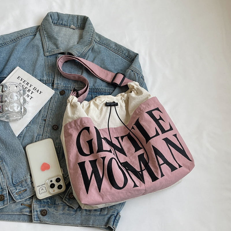 Gentlewoman® Aesthetic Canvas Tote Bag Crossbody Bags with Inner Pocket for Women, Large Capacity Shoulder Bag for Travel Work Sport，White and pink