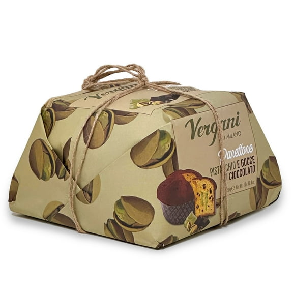 Vergani Pistachio and Chocolate Panettone, Pack of 1 -Traditional Italian Holiday Cake with Creamy Filling, Premium Gift-Boxed Dessert, Wholesale, 750g (1.65 lb)