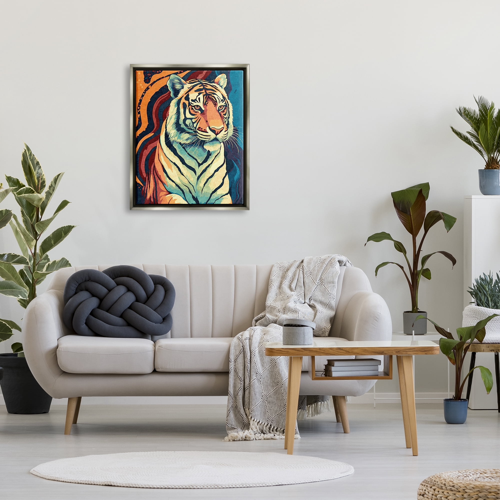 Stupell Industries Wild Tiger Painting Animals & Insects Painting Gray Floater Framed Canvas Art Print Wall Art, 25 x 31