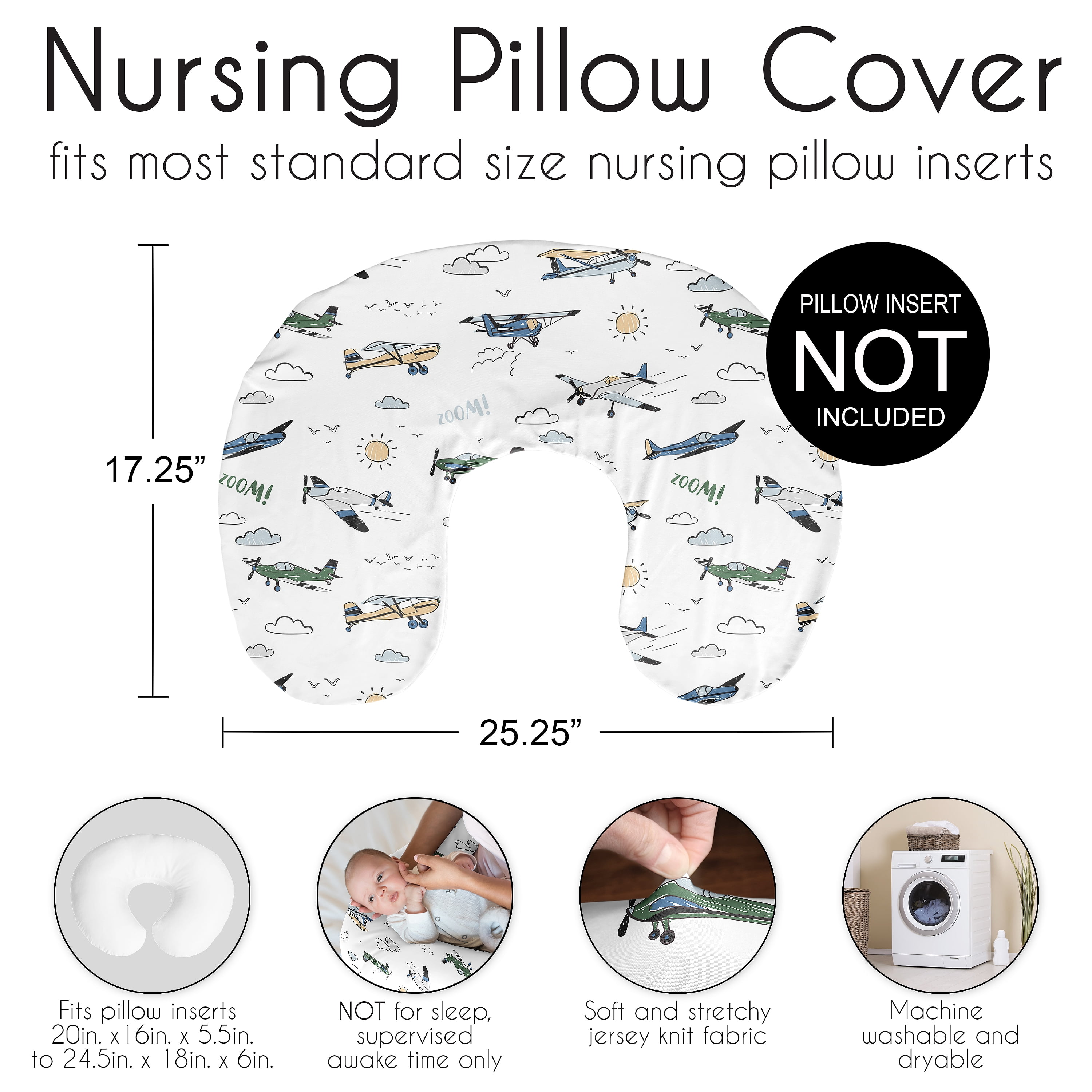 Sweet Jojo Designs Airplane Green and Blue Boy Nursing Pillow Cover Case (Pillow Not Included)