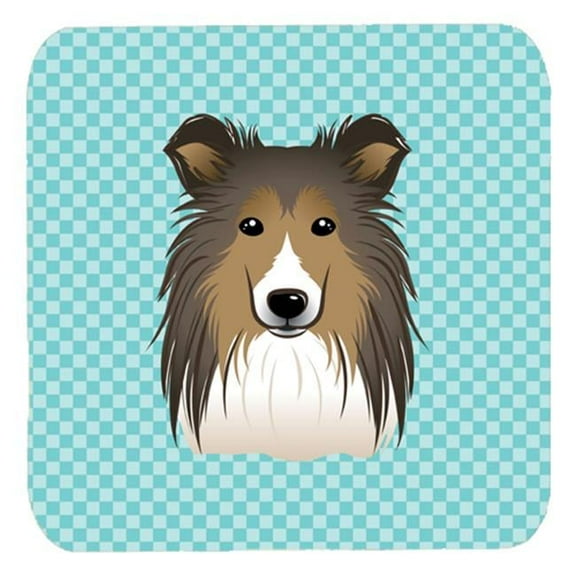 3.5 x 3.5 In. Checkerboard Blue Sheltie Foam Coasters, Set Of 4