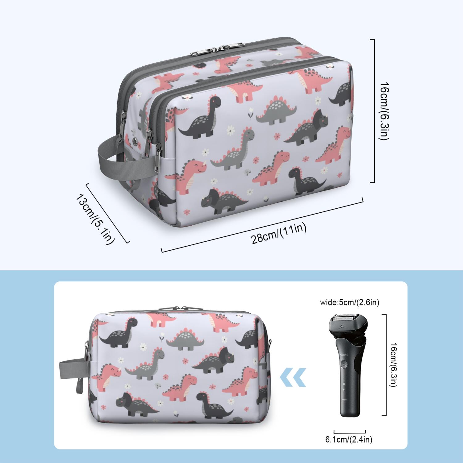 Toiletries Bag,Cartoon Dinosaurs Flowers Pattern Mens Womens Toiletry Bag Bathroom Bag,Waterproof Toiletry Travel Bag Dopp Kit Shaving Bag 11x6.3x5.1 Inch